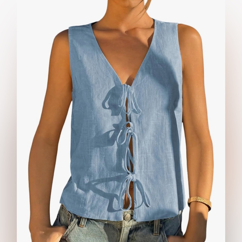 NWOT: Verdusa Linen Tie Up Vest Tank Top